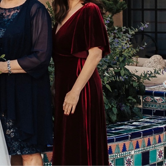 NWT Jenny Yoo Marin dark berry maxi dress gown wrap deep v-neck size 6 - Picture 3 of 7